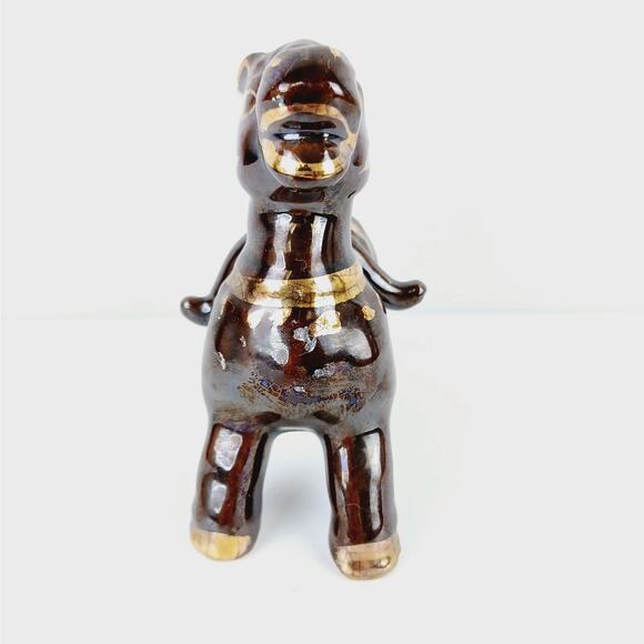 Redware VTG Brown Ceramic Donkey Figurine Gold Accents Shelf Styling MCM - Picture 5 of 9